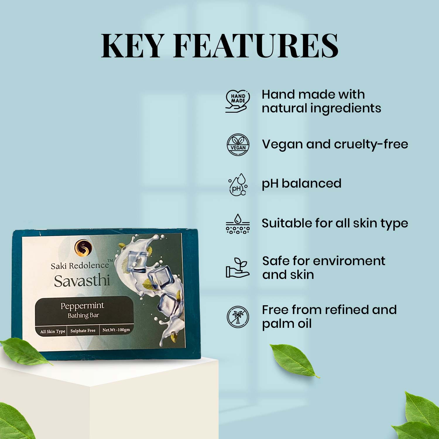 Savasthi Peppermint Soap – Cooling Peppermint Soap for Invigorating Skin Refreshment (100gm)